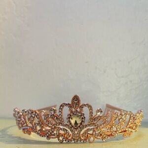 Rose gold tiara, silver and green gems
